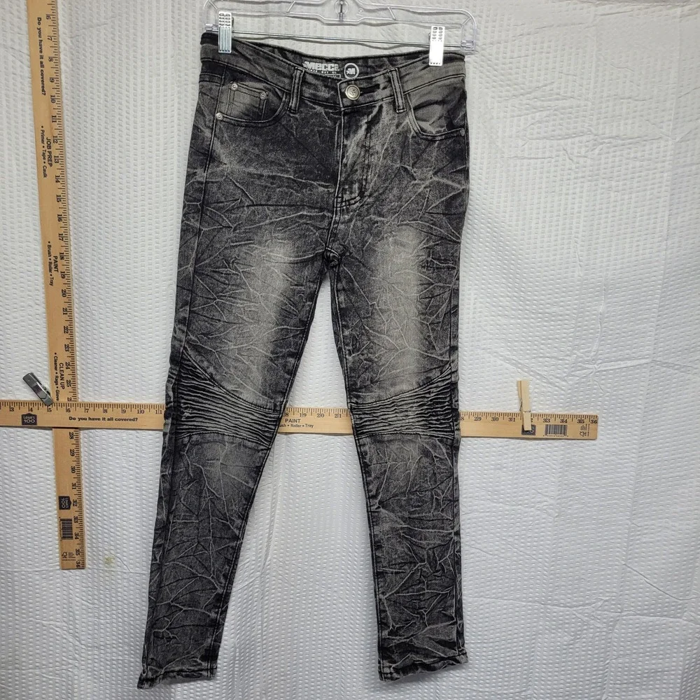 Mecca Boys Moto Biker Jeans Gray Acid Wash Stretch Fit Size 14